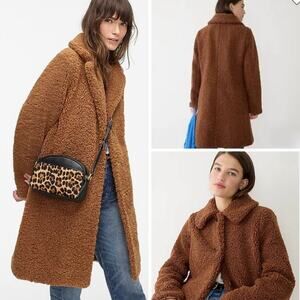 J CREW COAT M TEDDY SHERPA BROWN LONG CHESTNUT CAMEL LONGLINE ESPRESSO MARTINI